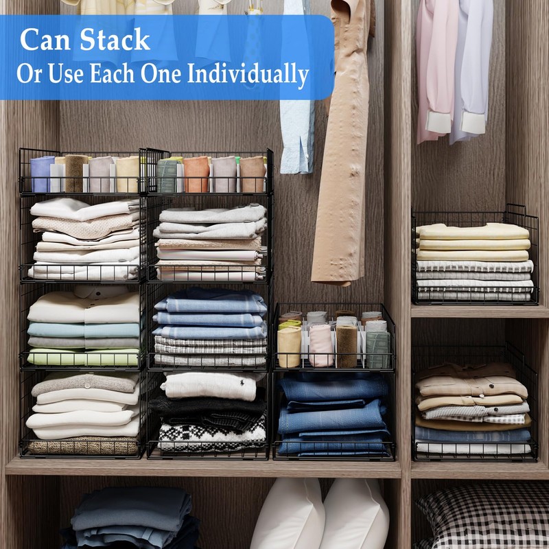 4 Tier Closet Organizers and Storage Shelves,4 Pack Narrow Stackable