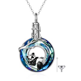 ONEFINITY Panda Urn Necklace for Ashes 925 Sterling Silver Crystal Origami Panda Pendant Cremation Keepsake Necklace for Women Jewelry