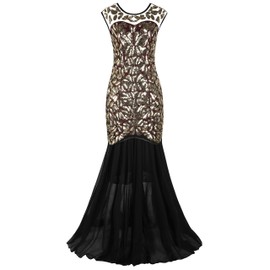 PrettyGuide Women 's 1920s Sequin Gatsby Flapper Formal Evening Prom Dress M Gold Burgundy