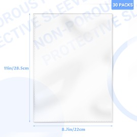 VOKOY 30 Pack No Holes Sheet Protectors, 8.5" x 11", Letter Size Heavy Duty Clear View Page Sleeves Protectors, Clear Paper Document Artwork Protectors