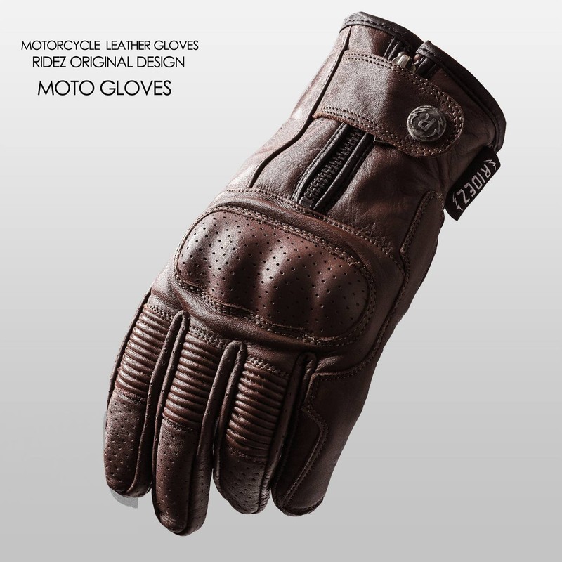 RIDEZ (ライズ) Motorcycle Genuine Leather Protector Gloves, Smartphone Compatible, Men's,