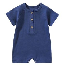 Ohrwurm Organic Cotton Baby Romper Jumpsuit One-Piece Outfit Button-Up Design for Boys Girls 6-12Months Navy
