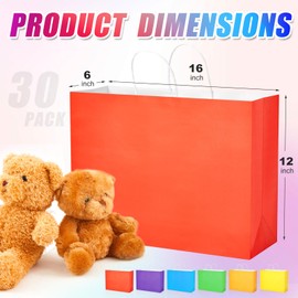 Maitys 30 Pcs Large Paper Gift Bags with Handles Bulk 16x6x12 Inch Kraft Bags for Business, Merchandise, Gifts, Shopping, Retail Stores, Birthday Party Multicolor for Multiple Uses
