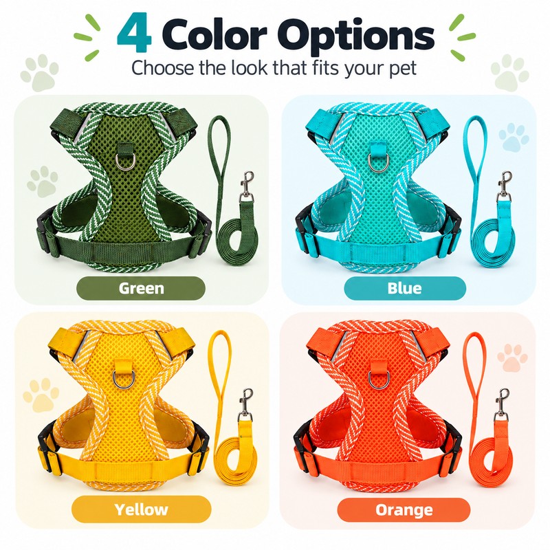 Breathable Mesh Pet Harness with Leash for Cats & Small
