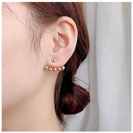 Inilbran Vintage Stud Earrings Gold Ball Double Sided Stud Earrings Minimalism Earrings Front and Back Earrings Jewellery for Women and Girls, Alloy Steel