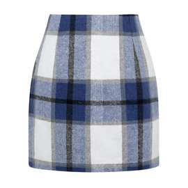 IDEALSANXUN - Falda a cuadros de cintura alta para mujer, minifaldas de lana, marino, Large