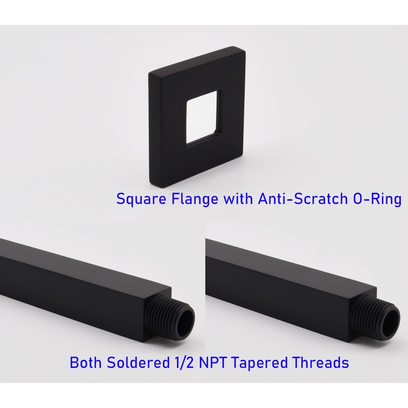 Aquaiaw Square Shower Arm and Anti-Scratch O-Ring Flange, 8 inch,