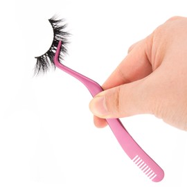 Beauty Junko Clusters DIY Lash Tweezers, Eyelash Applicator, 2 in 1 Lash Tweezers Strip Lashes, Double Ended Eyelash Tool with Built in Lash Comb for Precise Lash Application, Curved Eyelash Nipper(Pearl Pink)