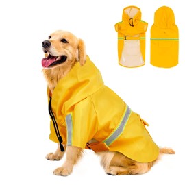 Havenfly Impermeable para Perros con Capucha con Rayas Reflectantes，Ajustable，Resistente al Agua, Peso Ligero. (XXXX-Large, Amarillo)