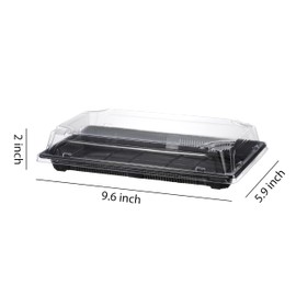 DealbyBox 300PCS Disposable Black Sushi Trays with Clear Lid Sushi Packaging Boxes Carry Out Containers (Large)