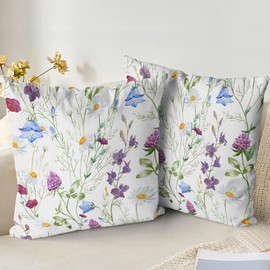 XPHZZL Cushion Covers Set of 2 Pack 40 x 40 cm - Soft Double Sided Garden Floral Decorative Pillow Covers for Sofa Bed Garden Outdoor Spring Decor with Invisible Zipper 16 x 16 Inch-Purple