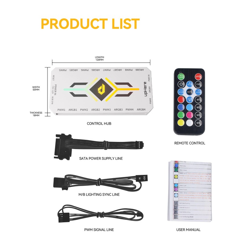upHere ARGB Controller for PC, 5V 3-Pin PWM Temperature Control,