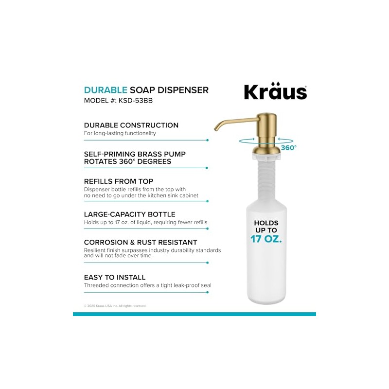KRAUS Boden Kitchen Soap and Lotion Dispenser in Brushed Brass,