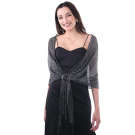 MissShorthair Women's Sparkle Shawls and Wraps for Party Dresses,Metallic Silver Black
