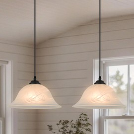 Otmilance Black Pendant Lights Kitchen Island 2 Pack, 11.8 Inch White Glass Pendant Light with Frosted, Alabaster Island Pendant Lights, Vintage Farmhouse Pendant Lights for Dining Room, Bar, Cafe
