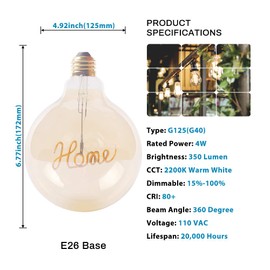 New Lights Vintage Globe Edison Bulb, Home, 4W Decorative Amber Light Bulb, G125 LED Filament Bulb, Dimmable, 2200K Warm White, E26 Base
