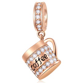 Summer Drink Cup Charms Fit European Bracelet Necklace, Rose Gold Coffee Cup Charms in 925 Sterling Silver, Cocktail Goblet Pendant Beads, Ice Cone Dangle, Gifts for Women/Men, Sterling Silver Cubic