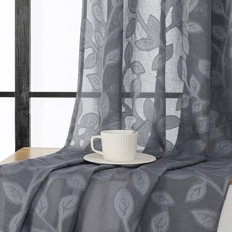 OVZME Grey Sheer Curtains 54 inches Long 2 Panels for