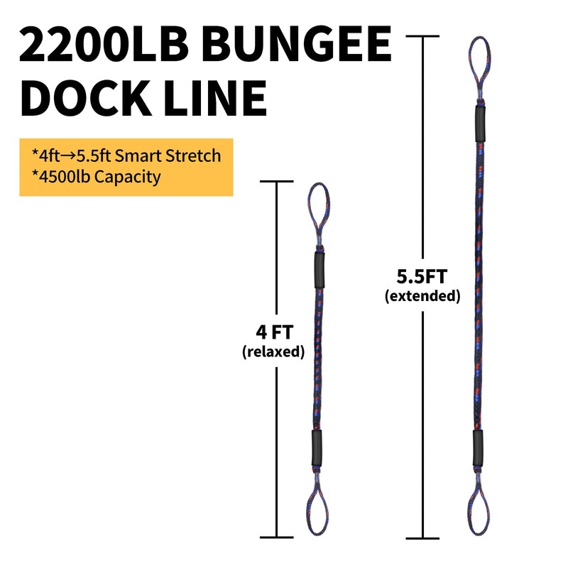 4FT Bungee Dock Line for Boats – Shock-Absorbing Elastic Rope