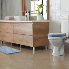 TOWN & COUNTRY EVERYDAY Ultra Plush Solid Tufted Toilet Lid, Soft and Absorbent, Non-Slip Cover, Machine Washable, 18"x19", Blue