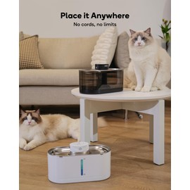 Cat Water Fountain Cordless, 108oz/3.2L Wireless Cat Fountains for Drinking, Pet Water Fountains for Cats Indoor, Automatic Cat Water Dispenser Battery Operated Rechargeable, Stainless Steel Black
