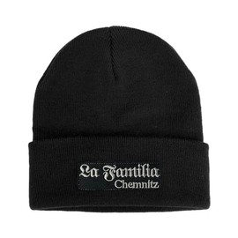 No Face No Name La Familia Chemnitz Hat in Black I Unisex I Embroidered Patch to Change I Beanie Knitted Hat Winter Hat, black