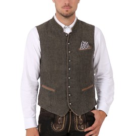 Krüger Men's Traditional Costume Waistcoat, Model: Platzhirsch, Olive, item no. 91501-57. - vest 52