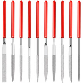 10 Pcs Precision Mini Modelling File Set - Mini Diamond Needle Files Set for Jewelers - Round, Flat & Triangular Diamond Files Tools for Metal, Resin, Plastic & Miniatures - 2 x 100mm