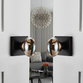 dairazan Champagne-Gold Glass Door Knobs - 2 Pack Non-Turning Single Side Dummy Crystal Door Handles, Square Rosette Matte Black Finished(Dummy)
