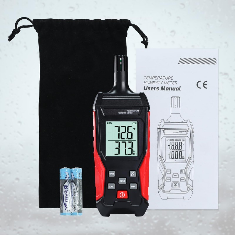 Humidity Temperature Meter, High Precision Digital Psychrometer HVAC with Ambient