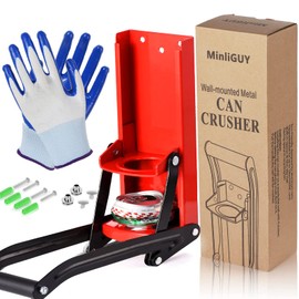 MinliGUY Aluminum Can Crusher, Heavy Duty Can Crusher Wall Mounted, for up to 16oz/500ML Drinks Cans, Can Smasher For Recycling with Bottle Cap Opener-Red