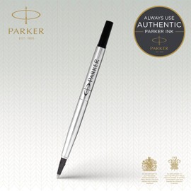Parker Rollerball Pen Quink Ink Refills - 0.5mm Fine Point - Black Ink – Pack of 4