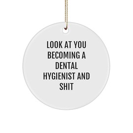Funny Dental Hygienist Gifts from Friends - 'Look at You Becoming A Dental Hygienist' Circle Ornament for Christmas