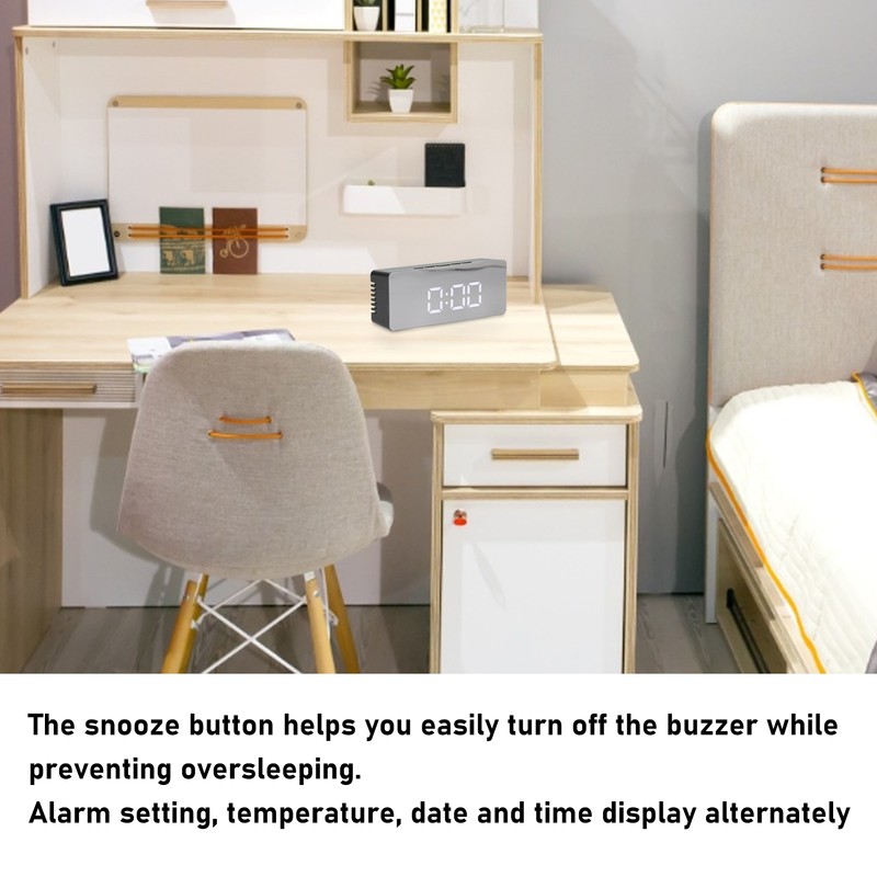 LED Mirror Alarm Clock Rectangular Digital Clock with Temperature Display