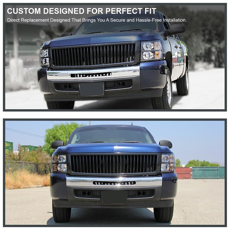 Spec-D Tuning Black Grill Grille Compatible with 2007-2013 Chevy Silverado
