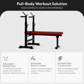 BalanceFrom Adjustable Folding Multifunctional Workout Station Adjustable Olympic Workout Bench with Squat Rack, Black/Red