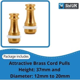 2x Solid Brass Cord Pull Weights Roman Blind with Rubber Ring Blind Cord Pull for Light Switch Curtains Roman Blind Ends Light Switch and Ceiling Fans Rounded at Bottom.