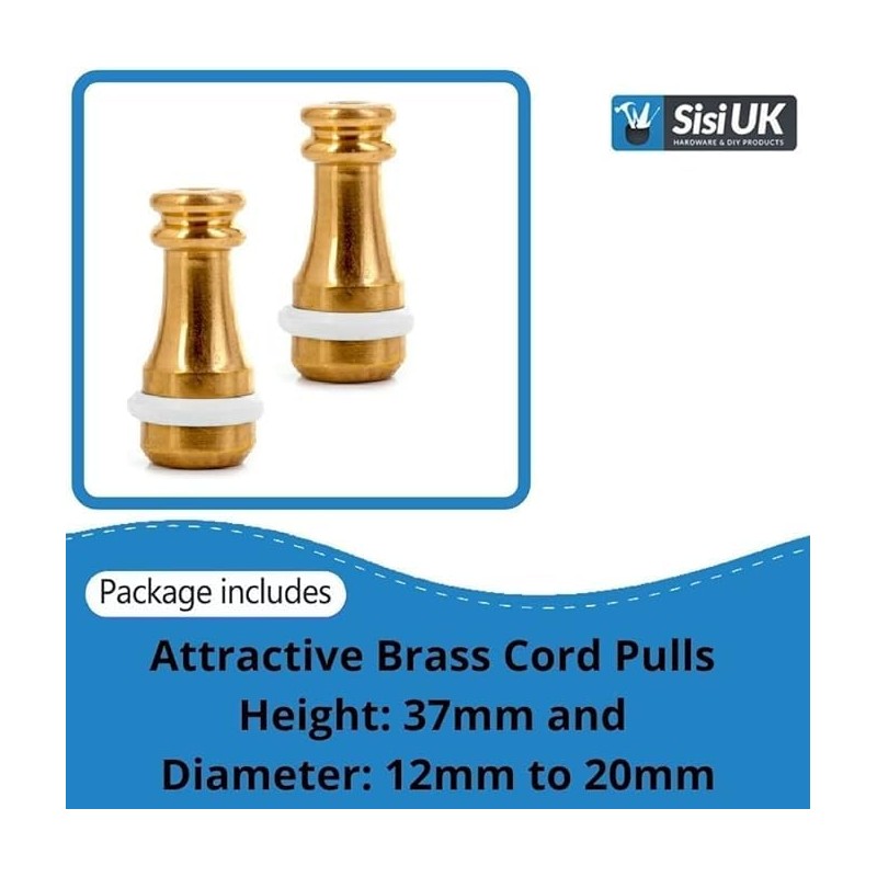 2x Solid Brass Cord Pull Weights Roman Blind with Rubber