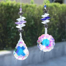 Pack of 2 Crystal Suncatchers, Crystal Rainbow, Glass Crystal Ball, Decoration Wind Chime, Rainbow Maker, Multi-Colourful Crystal Prism Garden Crystals for Hanging Decoration
