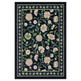 Moynesa Floral Rugs for Entryway, 2x3 Washable Rug Low-Pile Black Kitchen Rugs Non-Slip, Small Boho Rug Stain Resistant Front Door Rug Indoor Entrance Throw Rug for Entry Bathroom Bedroom