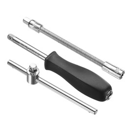 sourcing map 1/4" Drive Spinner Handle Chrome Vanadium Steel Drive Socket Set with 1/4" Drive Sliding T-Handle Breaker Bar and 1/4" Drive Spring Flexible Socket Extension Bar 3-Pieces Set