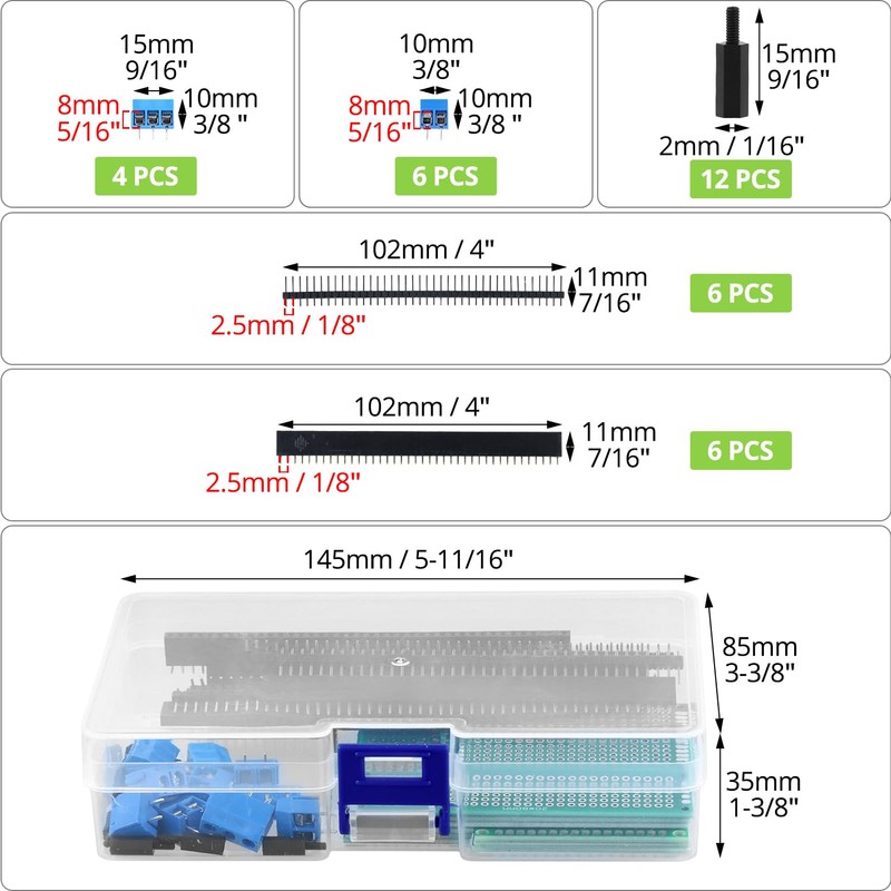 QWORK® 46 Stück Leiterplattenset, Doppelseitige Prototyp-Leiterplatten, PCB Board Kit mit