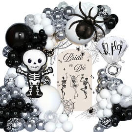 114PCS Bride or Die Bachelorette Party Decorations - Black and Silver Bachelorette Party Decorations Include Bride or Die Backdrop, Black and Silver Balloons, Bridal Shower Engagement Wedding Supplies