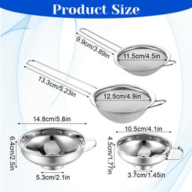 4 Pieces Stainless Steel Funnels with Fine Mesh Strainer, Canning Funnels for Narrow Wide and Regular Filling Mason Jars, 1.5 Inch/2.1 Inch Stainless Steel Funnel for Kitchen Use