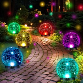 Glooglitter 6 Pcs Extra Large Solar Globes Lights Outdoor Cracked Glass Ball Solar Light Multi-Color Pre Lit Crystal Ball Light Waterproof Lawn Solar Light for Yard Landscape Garden Decor (4.72")