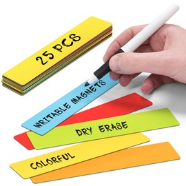 2DOBOARD Magnetic Strips Writeable - 15 cm x 2.5 cm Colourful - Pack of 25 - Weekly Planner, Organiser - For Metal Cabinets, Fridges, Magnetic Surfaces