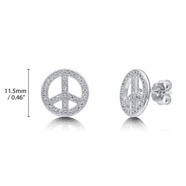 BERRICLE Sterling Silver Peace Sign Cubic Zirconia CZ Fashion Stud Earrings for Women, Rhodium Plated
