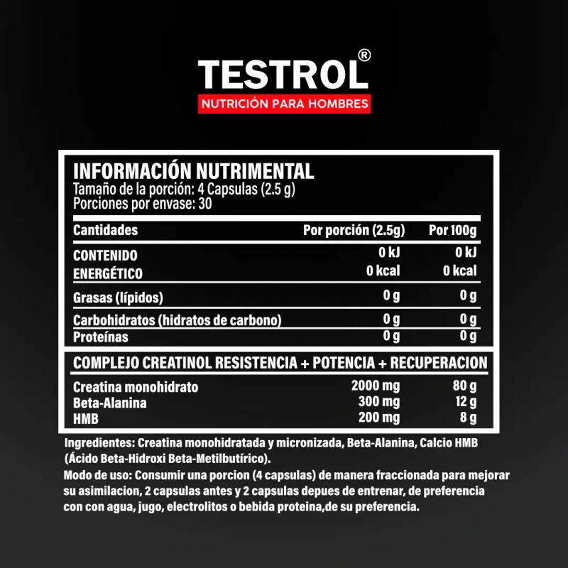 Creatina Platinum Testrol | 120 Cápsulas | Aumento de Fuerza