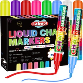 Labeol Chalk Markers, 8 Colors 6mm Jumbo Liquid Chalk Marker, Window Chalk Markers for Cars Washable, 2-in-1 Nib Chalk Markers for Windows, Signs, Glass, White Boards, Mirrors