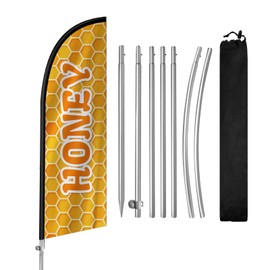 QSUM Honey Swooper Flag, 8FT Honey Signs for Business, Eye Catching Honey Advertising Banner with Stainless Steel Flagpole, Ground Stake and Polyester Flag